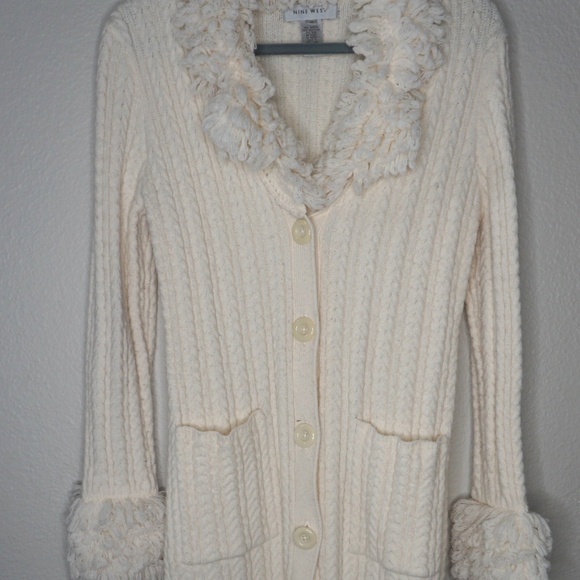 Nine West Long Sweater Coat in Cream - Size Medium - Picture 1 of 6